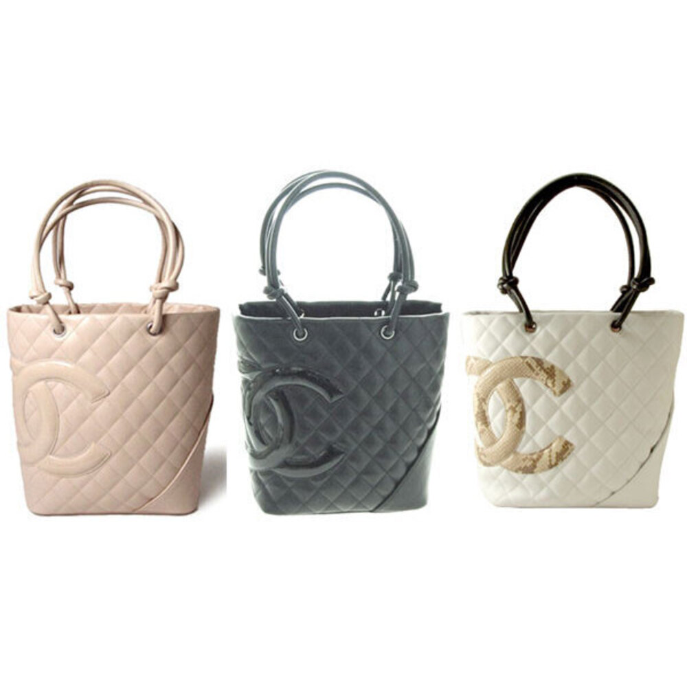 CHANEL Tote Bag Cambon Line Bucket White Python Logo Logo Logo One Shoulder